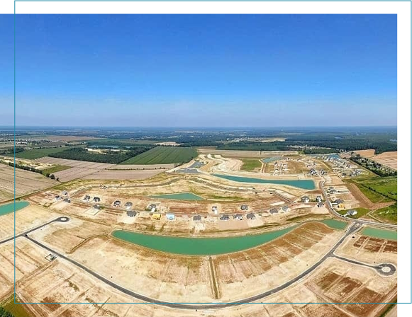 A large aerial view of some water and land.