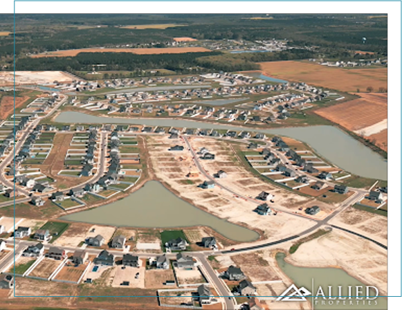 An aerial view of a residential area with lots of houses.