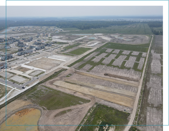 An aerial view of a large industrial area.