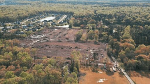 Aerial view of cleared construction site